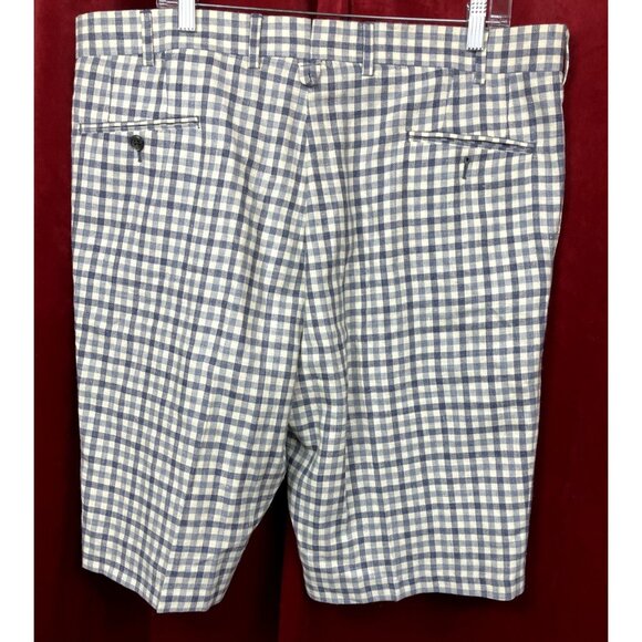 Sz BB5 L Black Fleece Made In USA Check Button Fly Shorts Wool Silk Blue - Picture 3 of 5